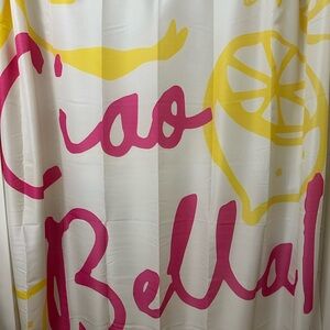 “Ciao Bella” Pink and Yellow Graphic Shower Curtain